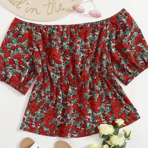 2XL SHEIN Off Shoulder Cute Floral Top